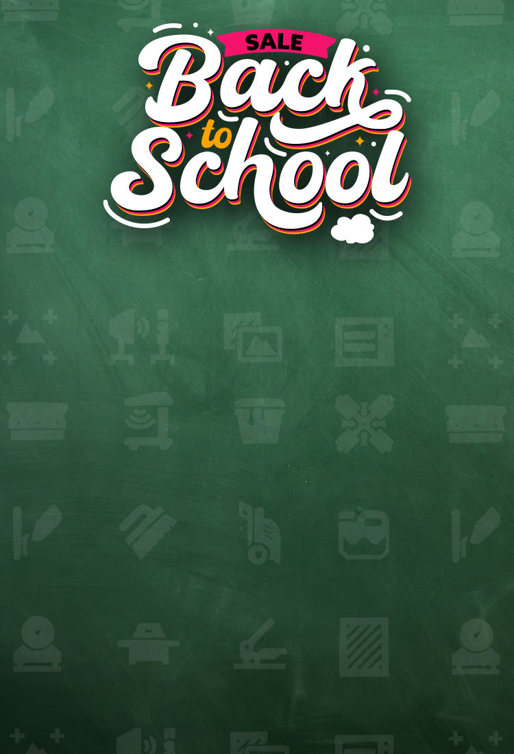 Back to school sale graphic with bold, colorful text on a green chalkboard background. Perfect for promoting seasonal discounts and school supplies.