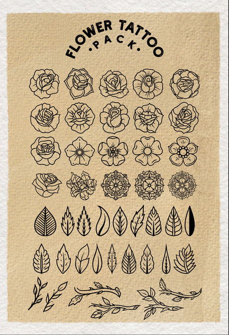 Flower Tattoo Vector Pack (Download Only) | Screenprinting.com