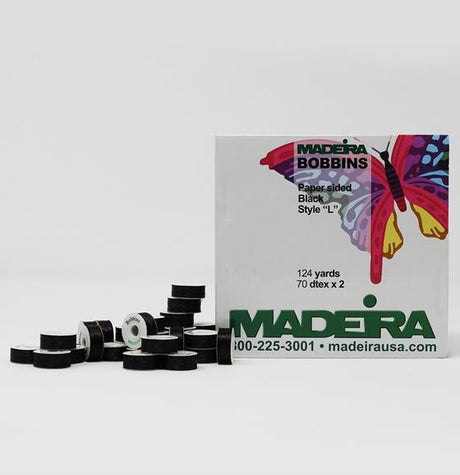 Madeira Sided Bobbin L Style Black 124yd | Screenprinting.com