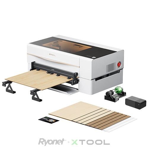 xTool P2 55W Desktop CO2 Laser Cutter White xTool P2+RA2 Pro+Automatic Conveyor Feeder(39")+Riser Base | Screenprinting.com