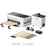 xTool P2 55W Desktop CO2 Laser Cutter White xTool P2+RA2 Pro+Automatic Conveyor Feeder(39")+Riser Base+Smoke Purifier | Screenprinting.com